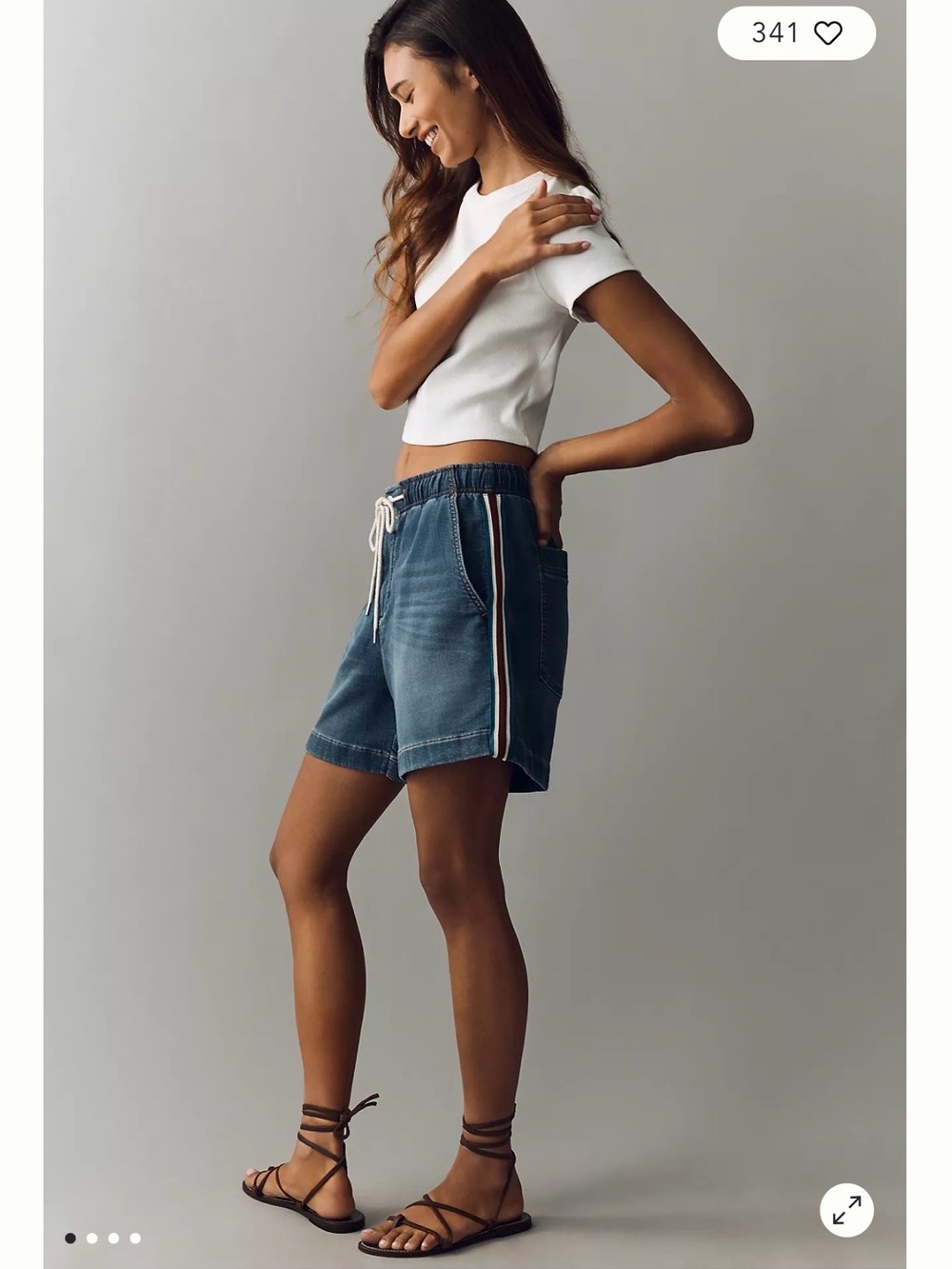 Pilcro Cotton Blue Denim Drawstring Shorts Vintage Medium Wash Size XS